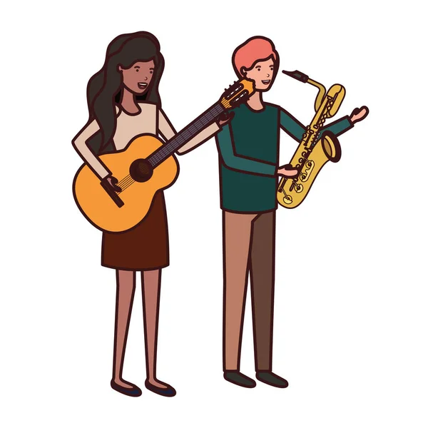 Par med musik instrument avatar karaktär — Stock vektor