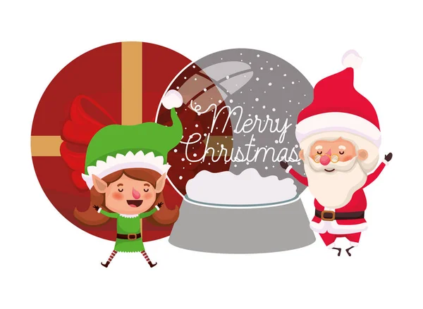 Père Noël claus et elfe femme avec boule de cristal — Image vectorielle