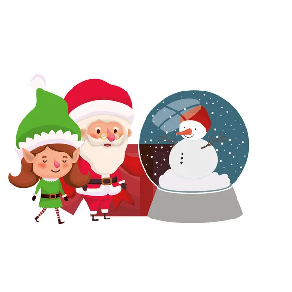 Santa Claus en elf vrouw met kristallen bol — Stockvector