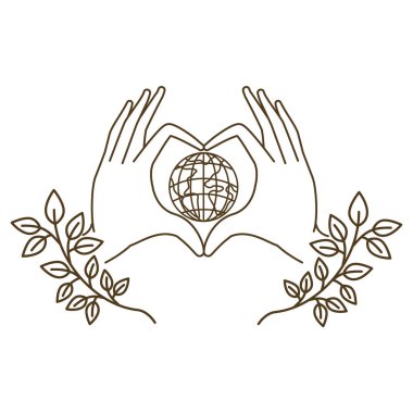 eller bir kalp sembolü ve toprak küre avatar karakteri oluşturan