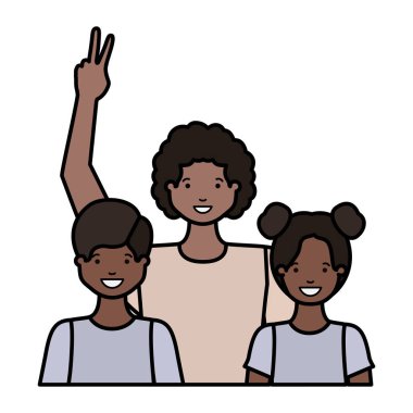 aile gülümseyen ve avatar karakter sallayarak