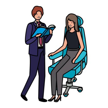 ofis sandalye ve kitap ile adam oturan kadın