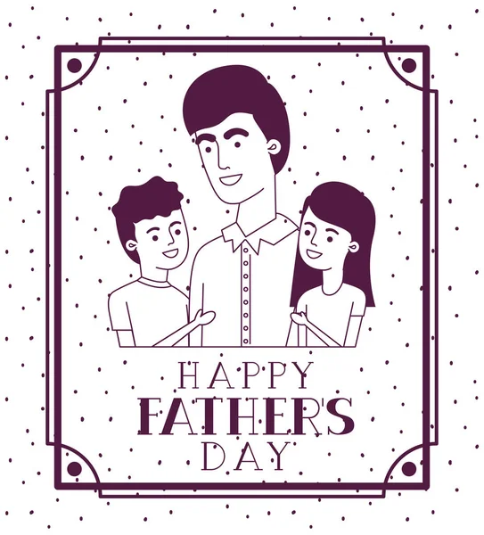 Glückliche Vatertagskarte mit Papa und Kindern — Stockvektor