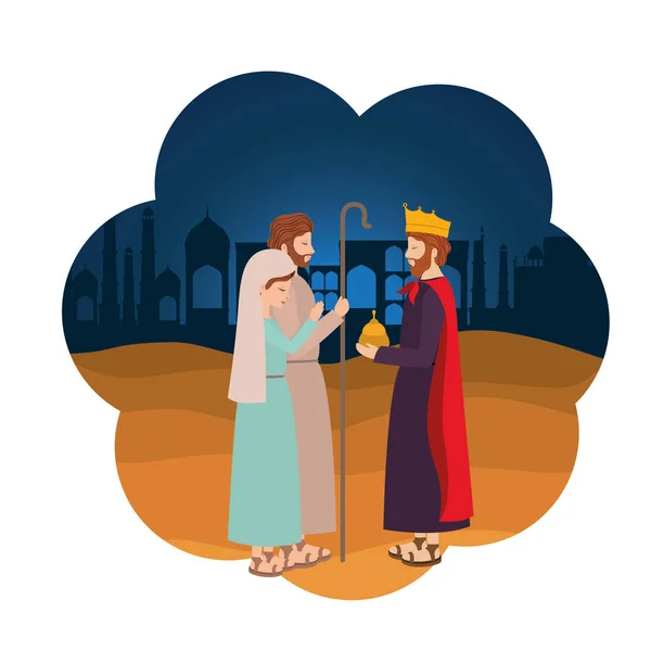 Homme sage avec saint Joseph et Marie vierge — Image vectorielle