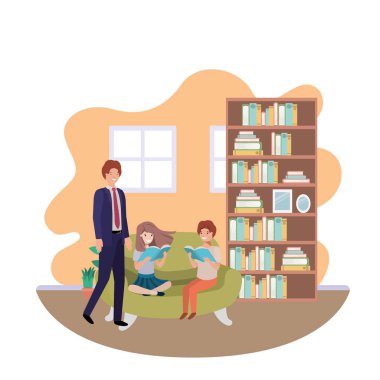 baba ve çocuklar kanepede avatar karakteri oturan