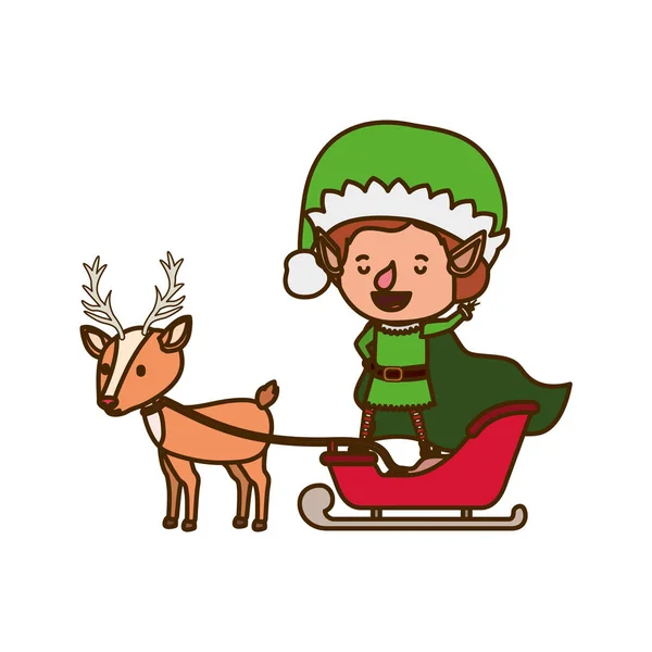 Elf with sleigh avatar chatacter — Stock Vector