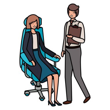 ofis sandalye ve adam ayakta oturan kadın