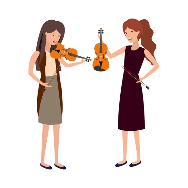 Vrouwen met muziekinstrumenten karakter — Stockvector