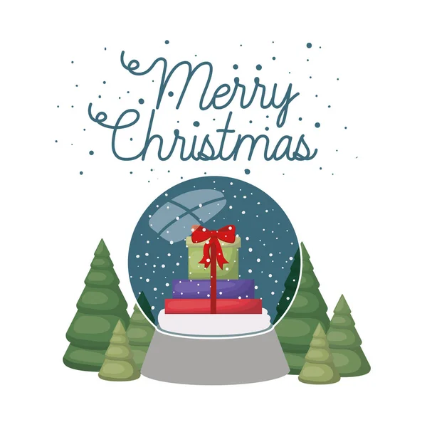 メリークリスマス孤立したアイコンとクリスタルボールのギフトボックス — ストックベクタ