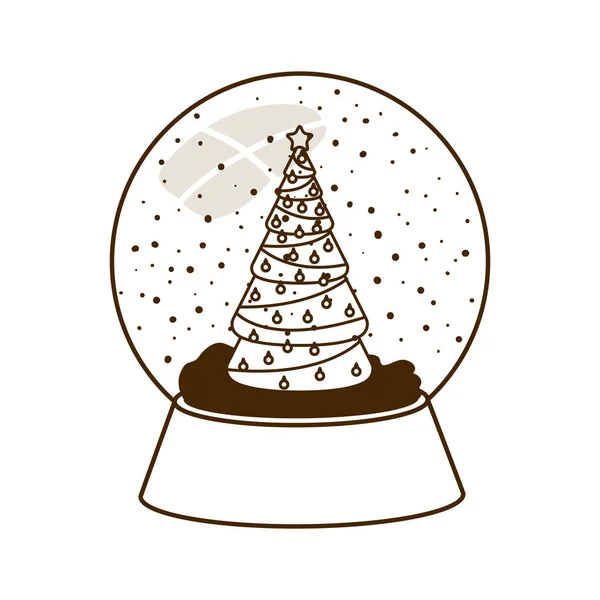 Χριστούγεννα πεύκο στο κρύσταλλο σφαίρα απομονωμένο εικονίδιο — Διανυσματικό Αρχείο