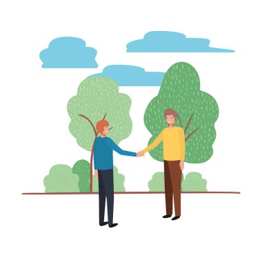 Eller ve peyzaj tutan genç erkekler