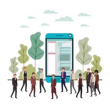smartphone avatar karakter birlikte grup insan
