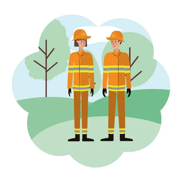 Пара пожежників з пейзажним аватаром — стоковий вектор