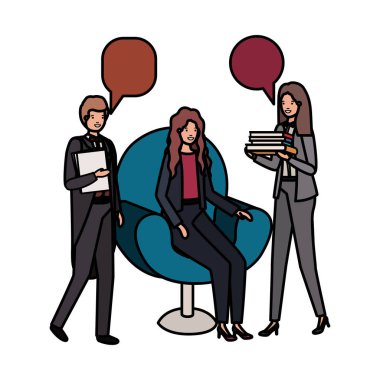 Grup insanlar iş ile konuşma balonu