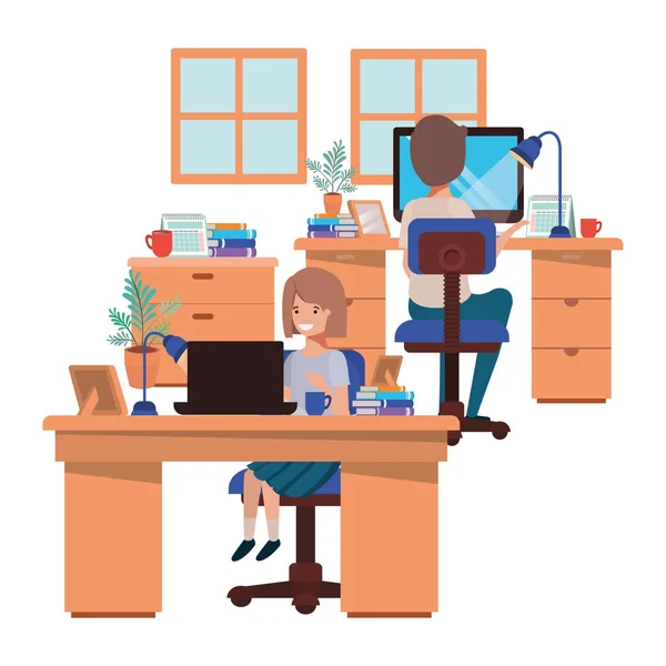 Couple travaillant dans le bureau avatar personnage — Image vectorielle