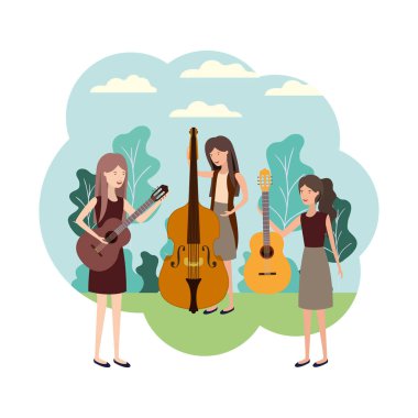 Peyzaj müzik aletleri ile kadınlar