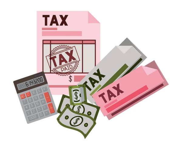 Налоги в буфер обмена с калькулятором и счетами — стоковый вектор