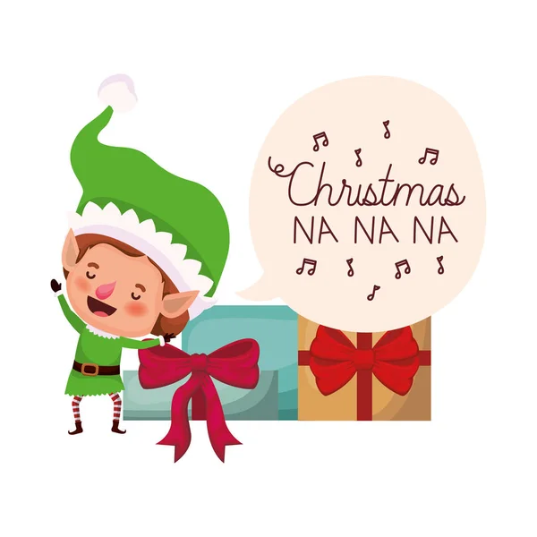Elfo con regalos cajas avatar carácter — Vector de stock