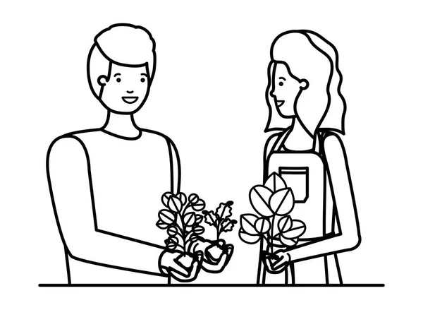 Couple de jardiniers souriant personnage avatar — Image vectorielle