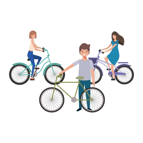 Grupo de pessoas com caráter avatar bicicleta — Vetor de Stock