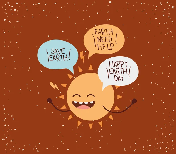 Sun character with speech bubble earth day celebration — стоковый вектор