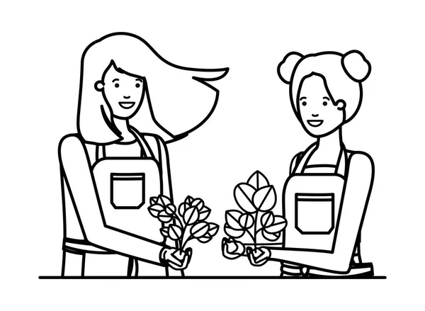 Mujeres jóvenes jardineros sonriendo carácter avatar — Archivo Imágenes Vectoriales