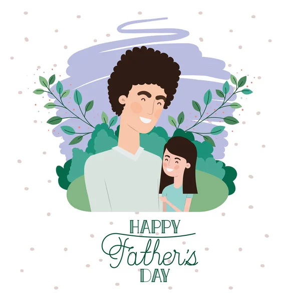 Happy fathers day card with dad and daughter characters — Stock Vector