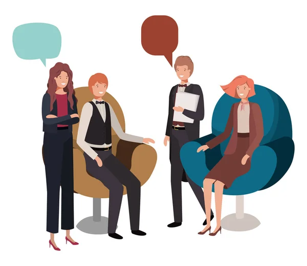 Group of people business with speech bubble — Stock Vector