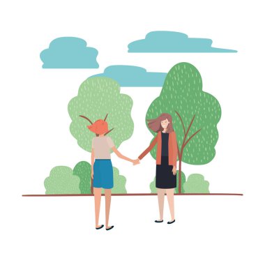 El ve peyzaj tutan kadınlar