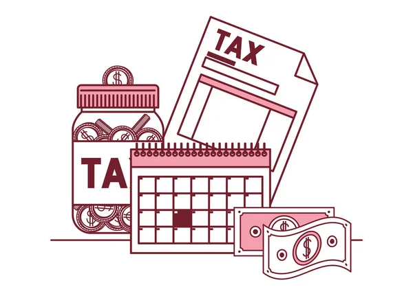 Documento fiscale con denaro e calendario — Vettoriale Stock