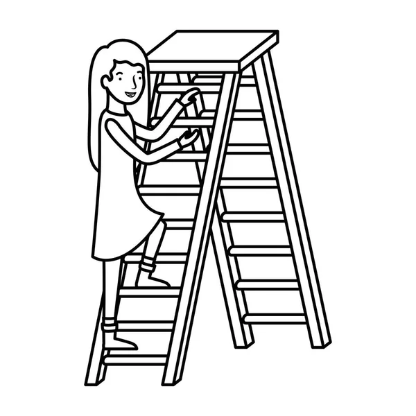 Mujer con carácter avatar escalera de madera — Vector de stock