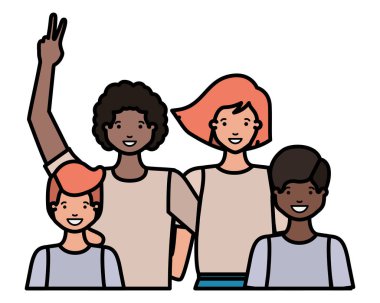 aile gülümseyen ve avatar karakter sallayarak