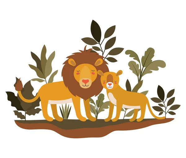 Vahşi aslanlar ormanda çifttir. — Stok Vektör