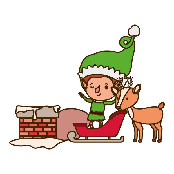 Elf with sleigh avatar chatacter — Stock Vector