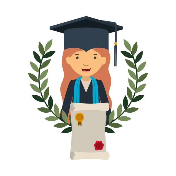 Femme diplômée avec certificat avatar caractère — Image vectorielle