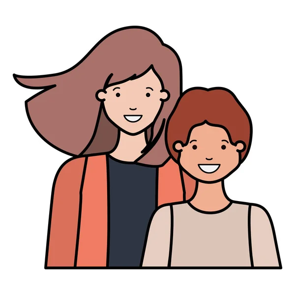 Mother with her son smiling avatar character — Stock Vector