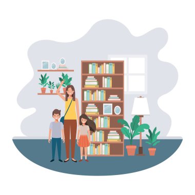 oturma odası avatar karakteri anne ve çocuklar