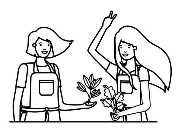 Девушки-садовницы улыбаются персонажу аватара — стоковый вектор