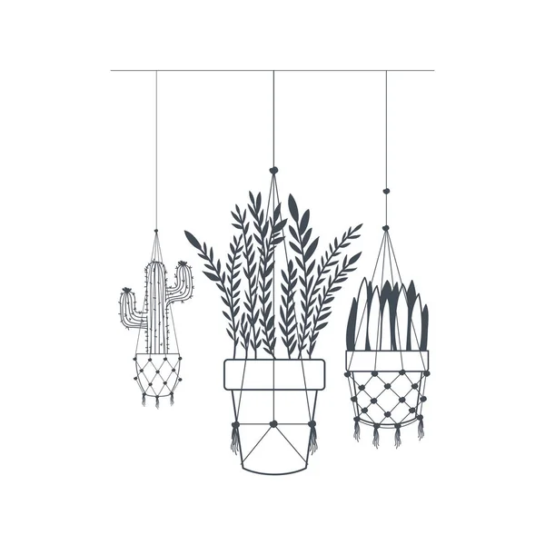 Plantes d'intérieur sur macramé cintres icône — Image vectorielle