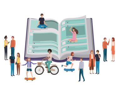 insanlar avatar karakter gülümseyen grup ile açık kitap