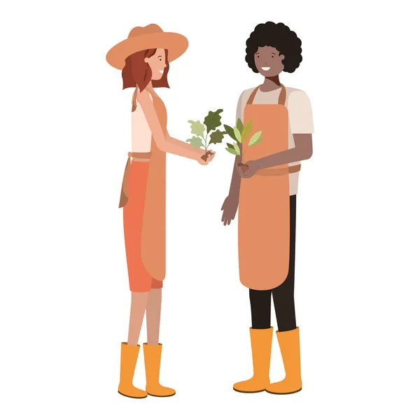 Couple de jardiniers souriant personnage avatar — Image vectorielle