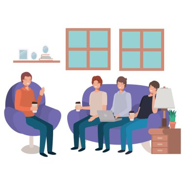 Grup içinde oturma teknolojisini kullanan adam