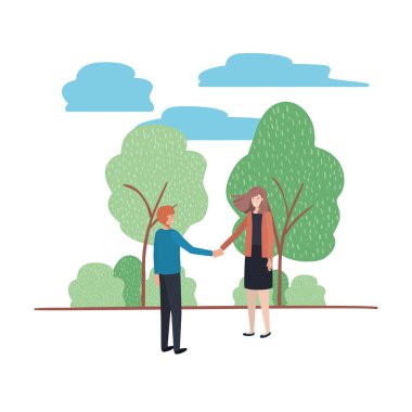 Çift manzara avatar karakteri ile eller tutarak