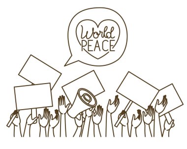 protesto işareti ve dünya barışı izole simgesi ile eller