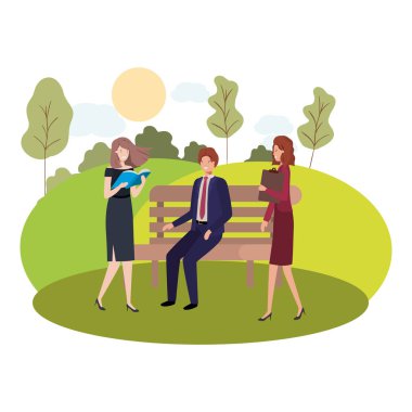 peyzaj ile park sandalyede iş grubu