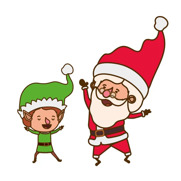 Santa claus com elfo personagem avatar em movimento — Vetor de Stock