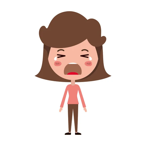 Dessin animé femme pleurer kawaii personnage — Image vectorielle