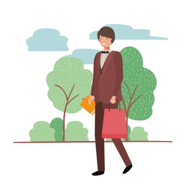 manzara avatar karakteri alışveriş çantası ile adam