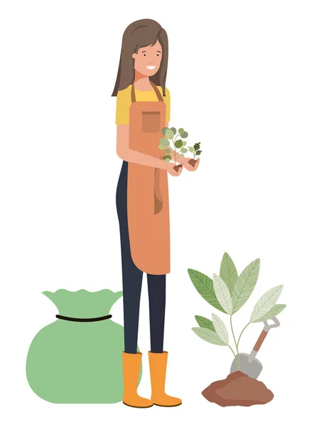 Młoda kobieta ogrodnik awatar charakter — Wektor stockowy