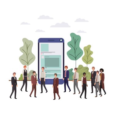 smartphone avatar karakter birlikte grup insan